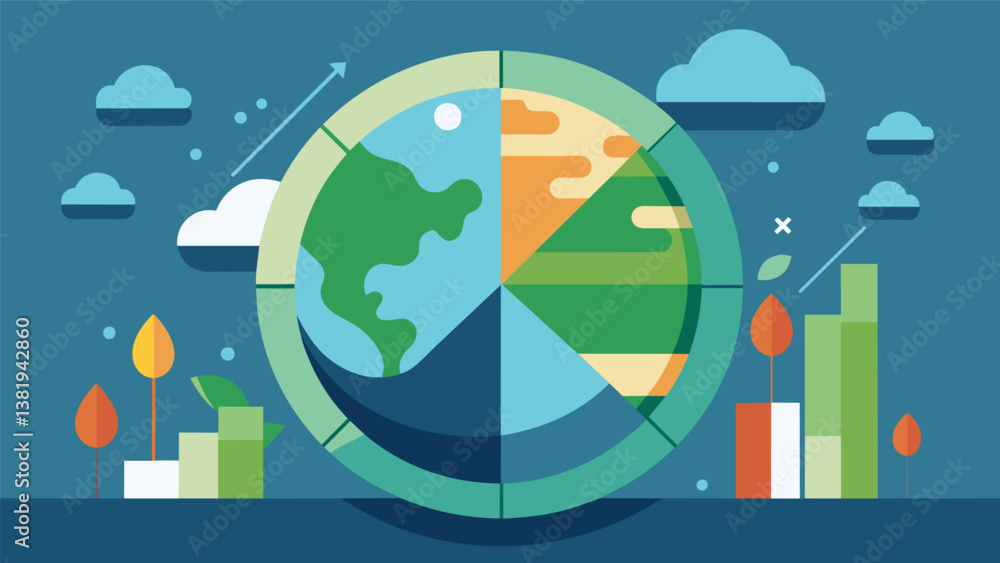 Poster a mural on the side of a building depicting the earth as a pie chart with each slice representing a 