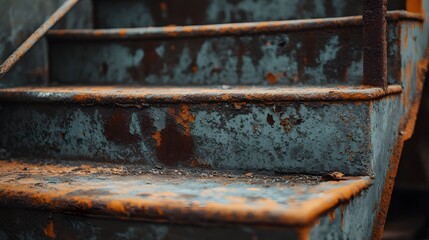 Rusty and Decaying Old Stairs Close-up: Elegantly Capturing Urban Decay and Weathering Aesthetics