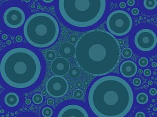 Fototapeta premium A dark blue background showcases a pattern of teal concentric circles. Varying sizes and clustering create a complex, almost fractal-like design.