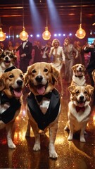 Funny Dogs in Costumes Enjoying a Party Indoors