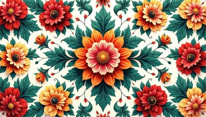 Intricate floral design, repeating seamlessly , vintage, illustration