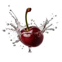 cherry and water splash  on white background
