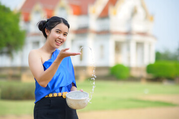 asian woman with Songkran festival
