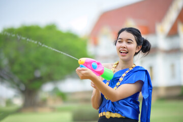 asian woman with Songkran festival