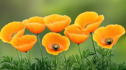 Fototapeta premium A golden poppy field in California, glowing in the warm light of a spring afternoon