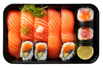 Fresh Salmon Sushi on transparent background