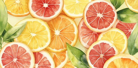 Watercolor Citrus Fruit Slices Background Texture