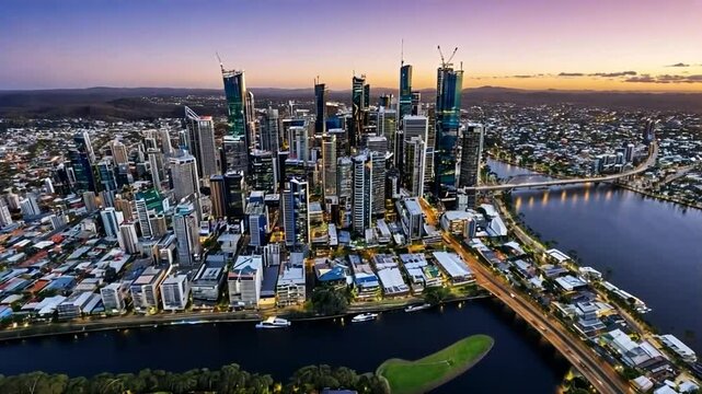 Gold Coast Cityscape at Dusk: An Aerial View of Queensland's Stunning Metropolis