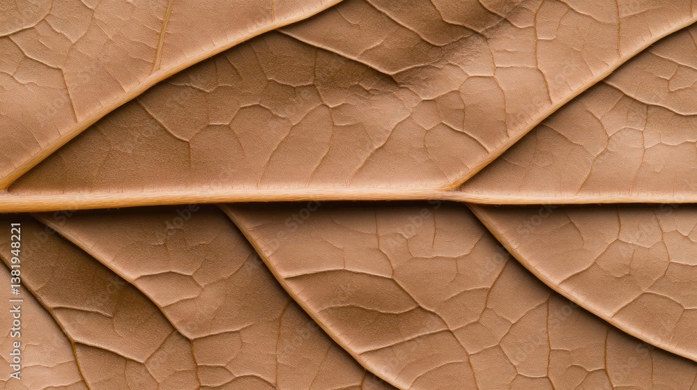 Poster close up of a dried leaf with detailed texture and veining in natural brown tones creating a texture