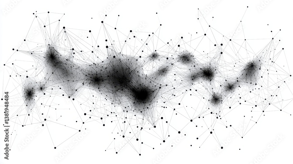 Poster abstract network of black dots and lines on white background