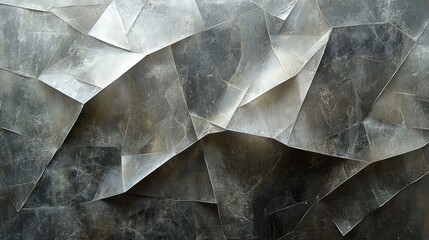 Crumpled surface. Irregular polygons. Silver. Distorted geometry. Abstract design background