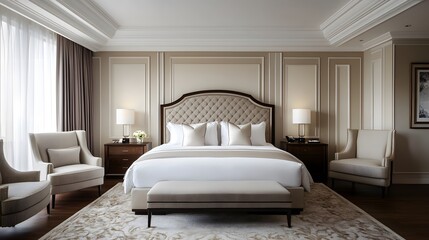 Bright Modern Bedroom Interior with Cozy Bed and Bedside Table in Front View