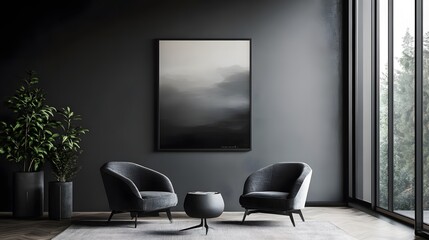 Professional Grey Conference Room Interior with Poster - Modern Office Design Inspiration Concept