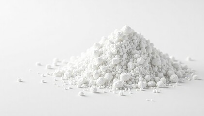 Pile of white granulated sugar on white background, white, sugar bowl