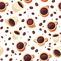 Obraz premium seamless pattern Realistic and artistic illustrations of coffee beans, brewing equipment, coffee cups for background or wallpaper
