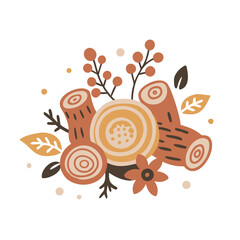 Bohemian Wood Illustration with Berries and Leaves