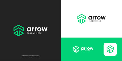 Up arrow logo design. Geometric hexagon arrow with line art style. usable for branding, business and company.