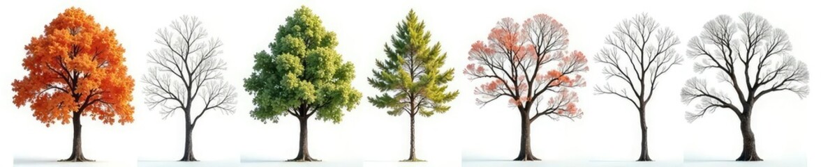 Fototapeta premium Separate tree branches against a pure white background, wood, nature