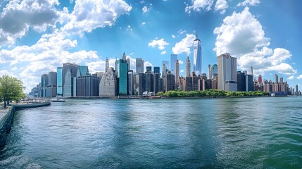 Fototapeta premium Manhattan Skyline Enhanced with ESG Technology Overlay for Modern Urban Landscapes