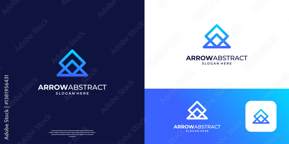 Poster abstract arrow up logo template. combine square and triangle shape logo symbol. usable for modern bu
