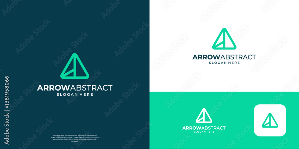 Poster minimalist arrow up logo template. abstract triangle shape logo with line art style.