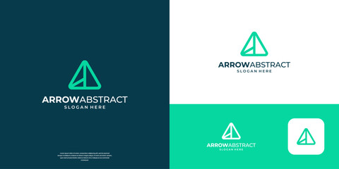 Minimalist arrow up logo template. Abstract triangle shape logo with line art style.