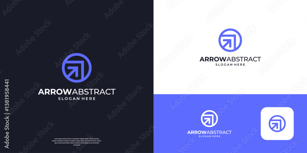 Poster right up arrow logo vector. geometric circle shape with line art arrow. usable for business and fina