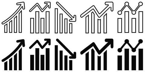 Growing graphic icon set. Outline and glyph graph bar. Profit chart graphic set. Business graphs and charts icons, Vector.