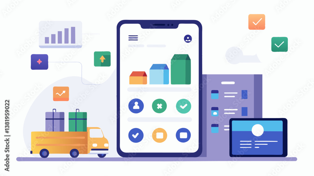 Poster a mobile app for supply chain management providing instant updates on inventory levels and delivery 