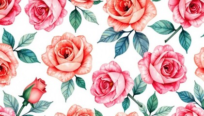 Delicate watercolor roses, repeating seamlessly , print, seamless, watercolor