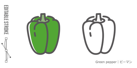 野菜のラインアイコンと色付きアイコンのセット｜ピーマン