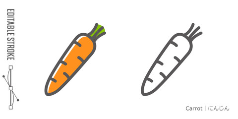 野菜のラインアイコンと色付きアイコンのセット｜ニンジン