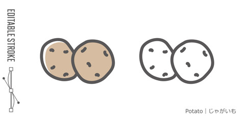 野菜のラインアイコンと色付きアイコンのセット｜じゃがいも