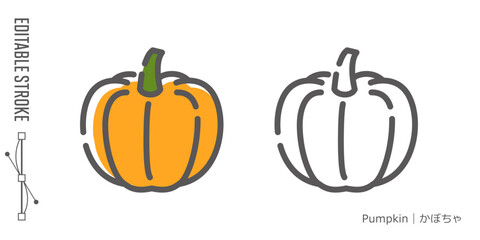 野菜のラインアイコンと色付きアイコンのセット｜かぼちゃ