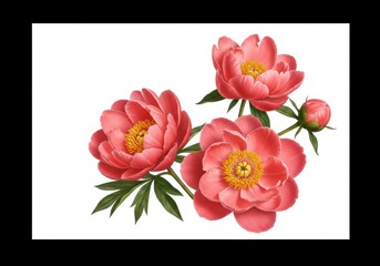 Pink peonies botanical illustration vibrant
