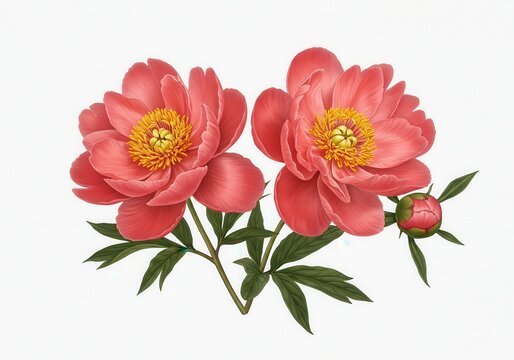 Pink peonies botanical illustration vibrant
