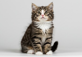 Adorable fluffy kitten wide-eyed tri-color