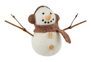 snowman christmas decoration bamboo branch hand cut out isolated transparent background