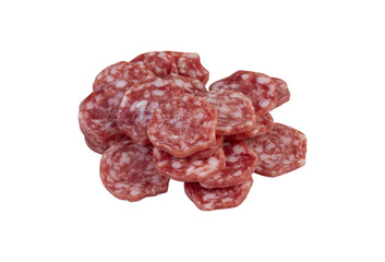 Freshly sliced ​​salami cut out isolated transparent background