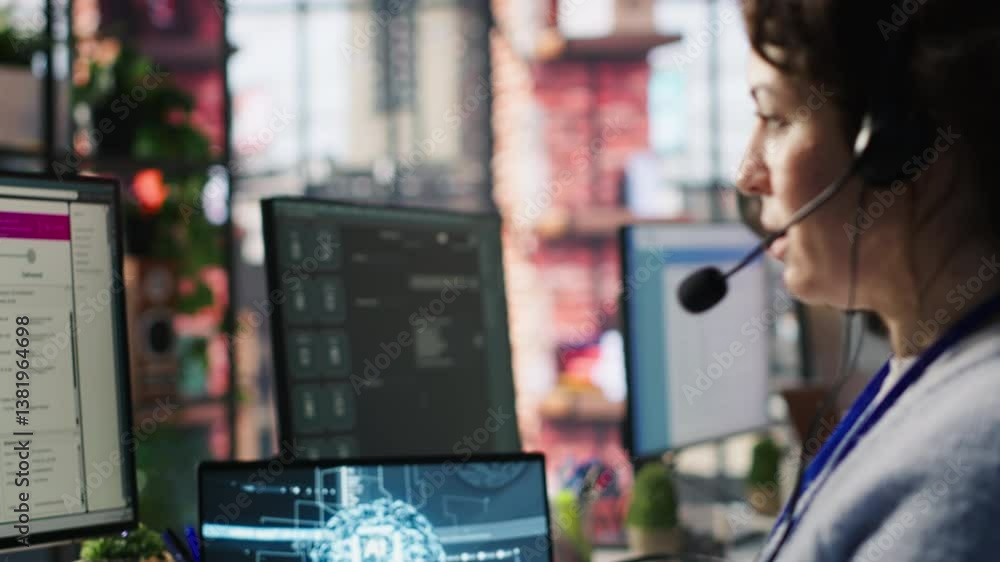 Poster call center agent uses artificial intelligence to enhance customer interactions and resolve inquirie
