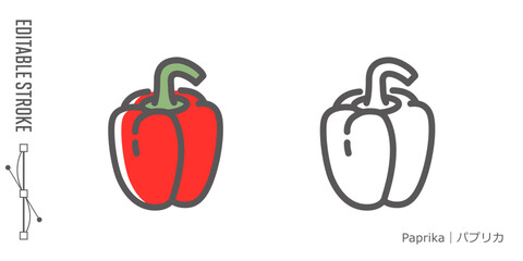 野菜のラインアイコンと色付きアイコンのセット｜赤いパプリカ