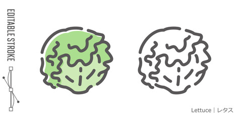 野菜のラインアイコンと色付きアイコンのセット｜レタス