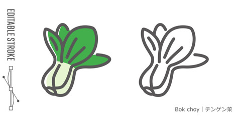 野菜のラインアイコンと色付きアイコンのセット｜チンゲン菜