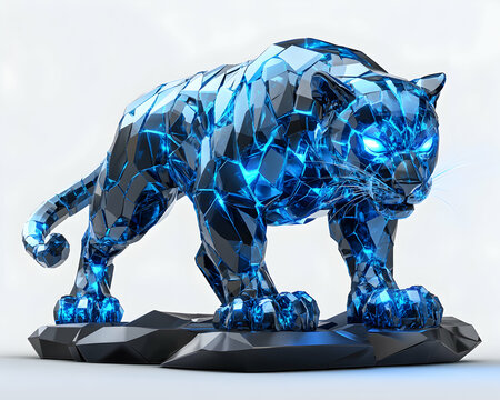 Captivating gemstone jaguar sculpture with muscular and fierce presence
