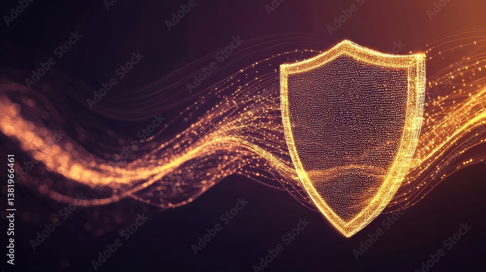 Poster digital shield with flowing lines and abstract background.