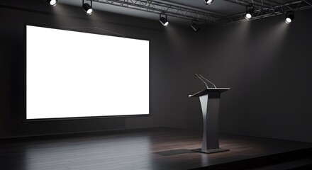 Empty Conference Stage with Podium, and Screen.