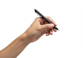Hand holding pen white background