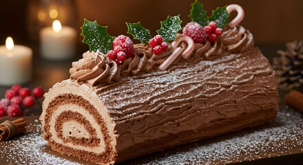 Festive Chocolate Yule Log Cake.
