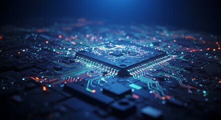 Glowing CPU Circuit Board Tech.