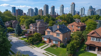 Suburban Homes, City Skyline, Aerial View, Real Estate
